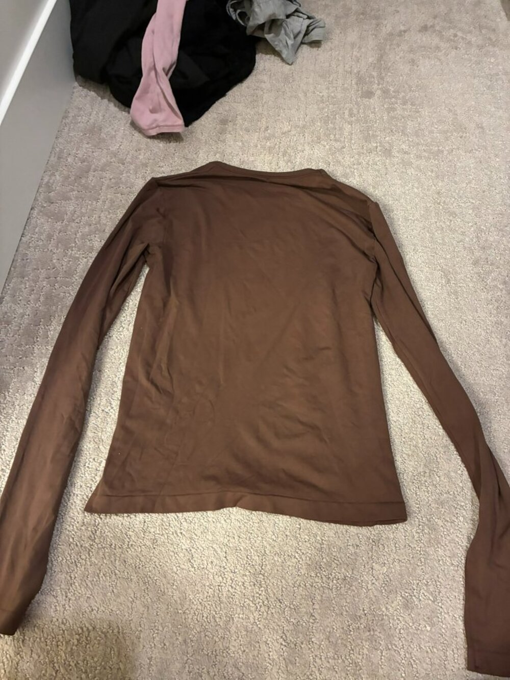 SKIMS Brown Long Sleeve Fitted T-Shirt Top Size Large